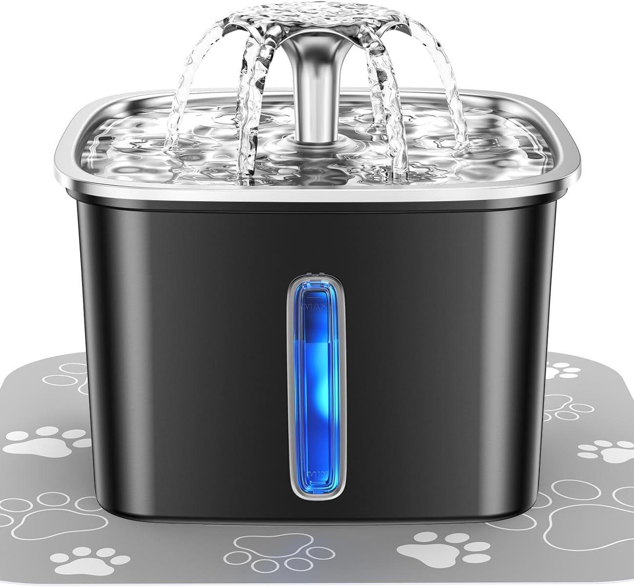 Veken | Innovation Award Winner Stainless Steel Cat Water Fountain | 95oz/2.8L | Space Black - aborderproducts