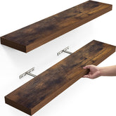 BAYKA Floating Shelves, Wall Mounted Rustic Wood Shelves | 2pcs | 22.5in | Rustic Brown - aborderproducts