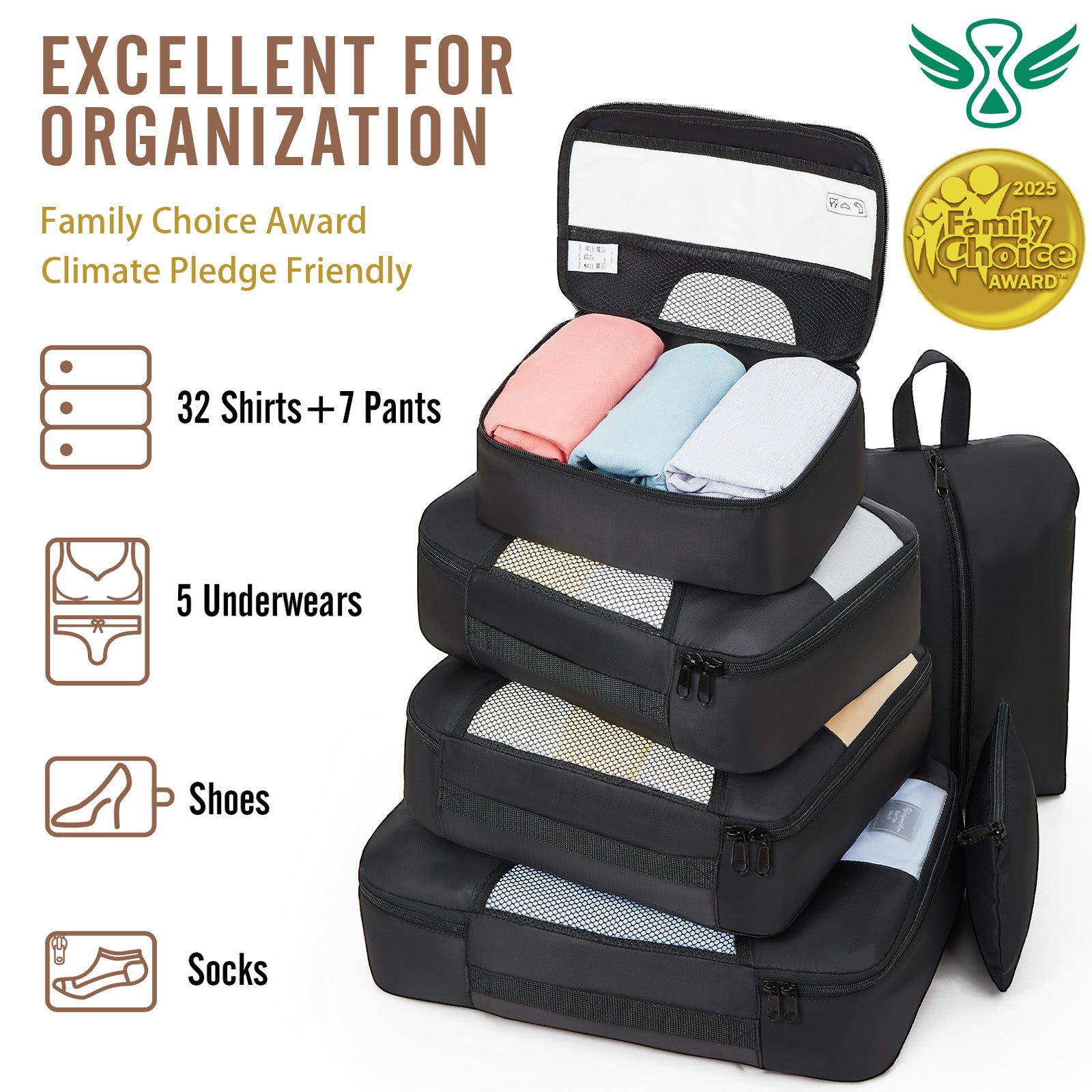 Veken | Packing Cubes | 8 Set | Black - aborderproducts