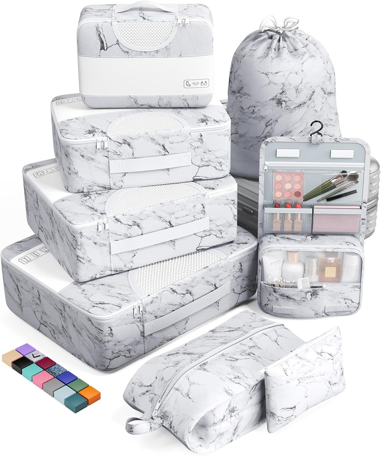 Veken | Packing Cubes | 8 Set | White Marble - aborderproducts