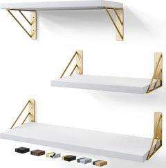 BAYKA | Floating Shelves | Set of 3 | White and Gold - aborderproducts