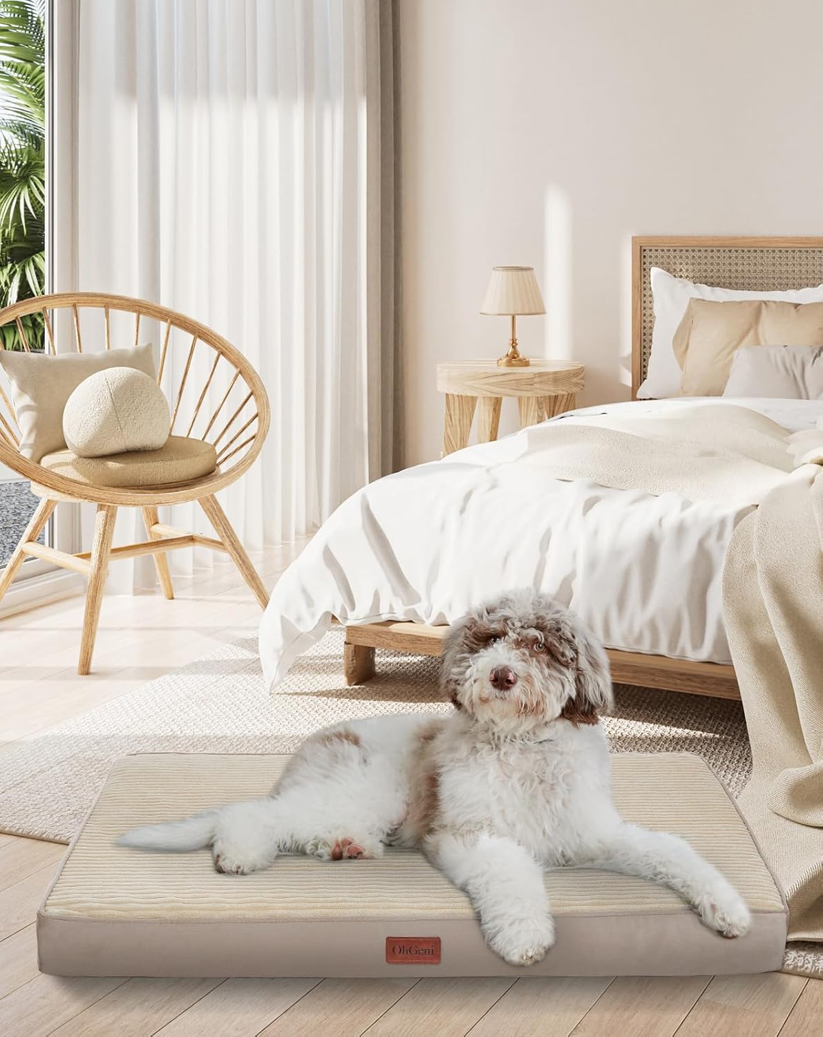 OhGeni | Dog Bed | 35 Inch | Khaki - aborderproducts