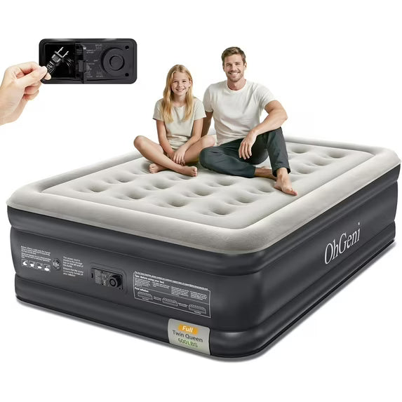 OhGeni Air Mattress Full with Built-in Pump,18" Comfortable Blow Up Colchones Inflables Mattress for Home,Guests,Foldable,Portable Bed for Adults,Durable Airbed Supports Up to 600 lbs,Black-zoom-
