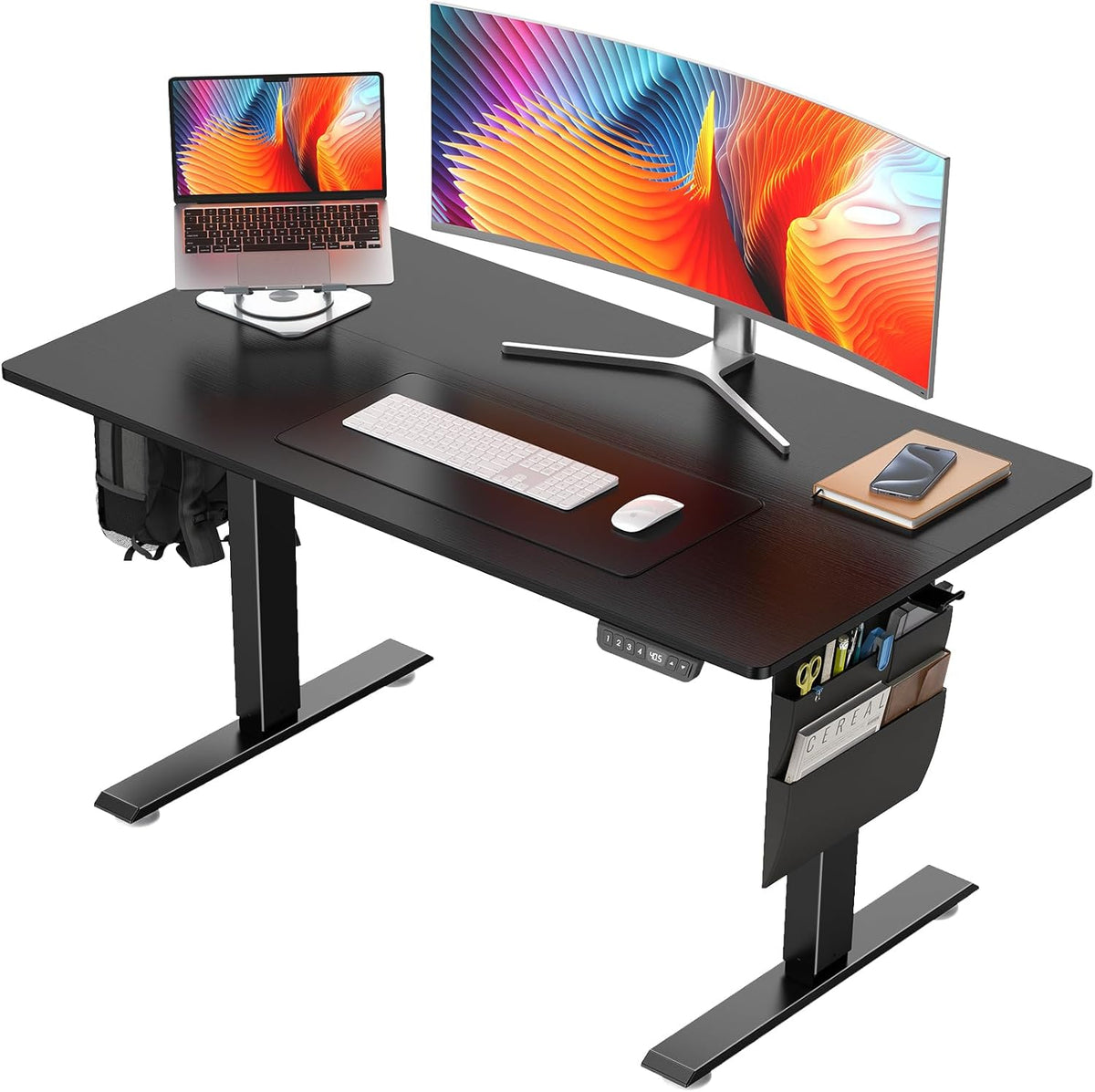 Veken | Standing Desk with Side Storage Pocket | 47.2 Inch | Black