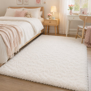 Ophanie White Fluffy Rug 4x6, Shag Area Rug for Girls Bedroom Living Room, Soft Fuzzy Carpet for Kids Nursery, Teen Dorm Bedside Mat