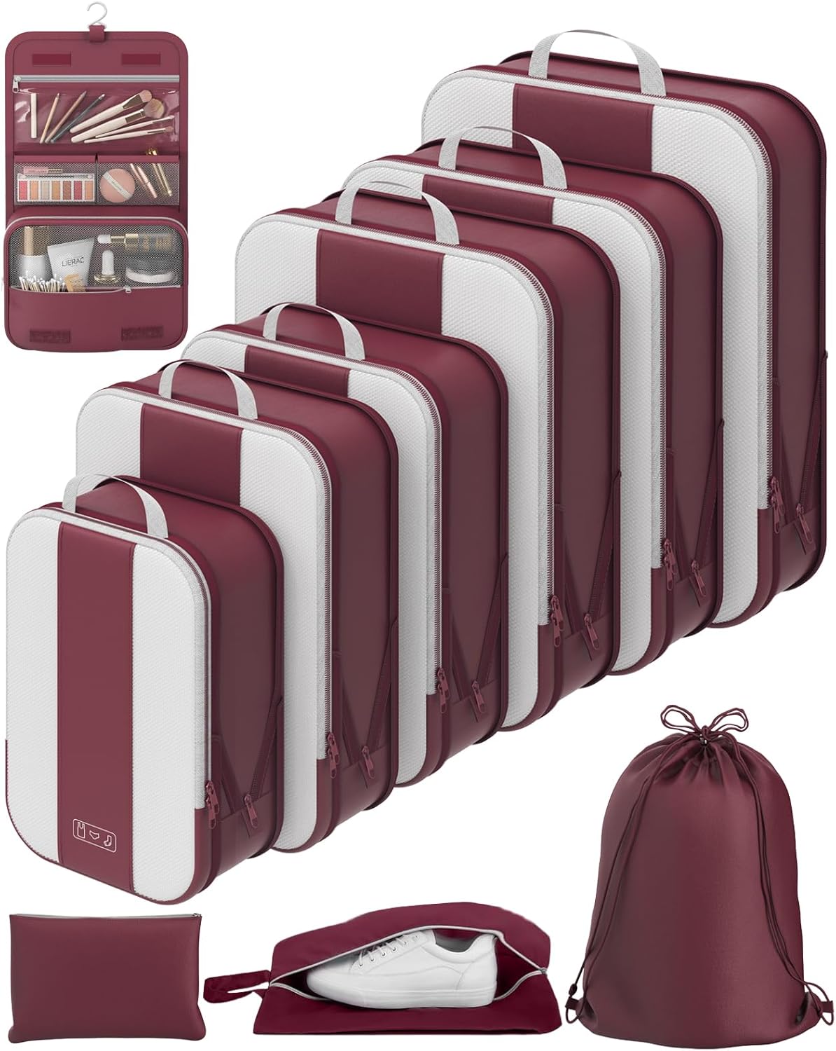 OlarHike | Compression Packing Cubes | 10 Sets | Burgundy - aborderproducts