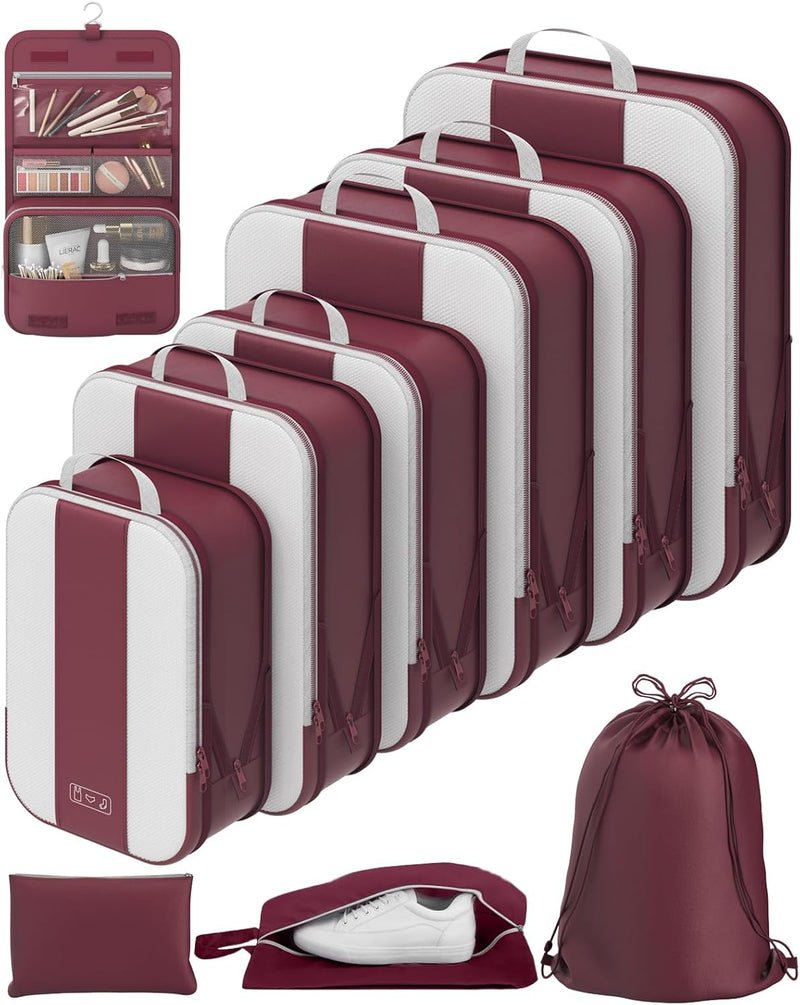 OlarHike | Compression Packing Cubes | 10 Sets | Burgundy-zoom-