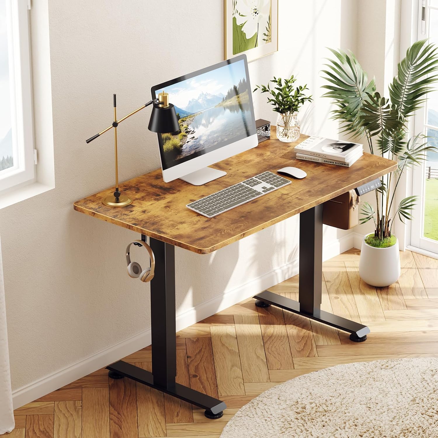 Veken | Electric Standing Desk | 39.4 Inch | Brown - aborderproducts