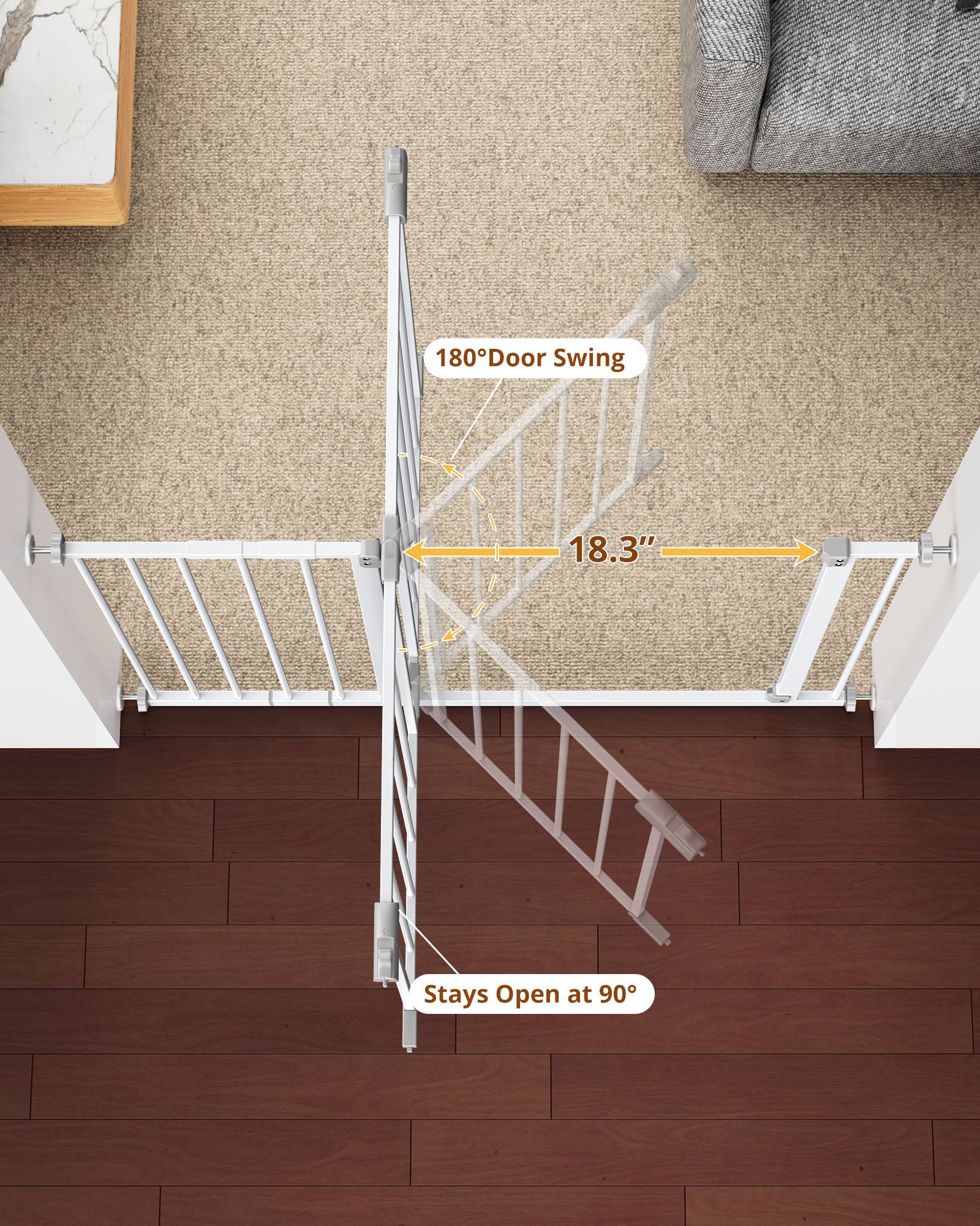 Baby Gate Extra Tall | 28.9” to 42.1” | White | InnoTruth - aborderproducts