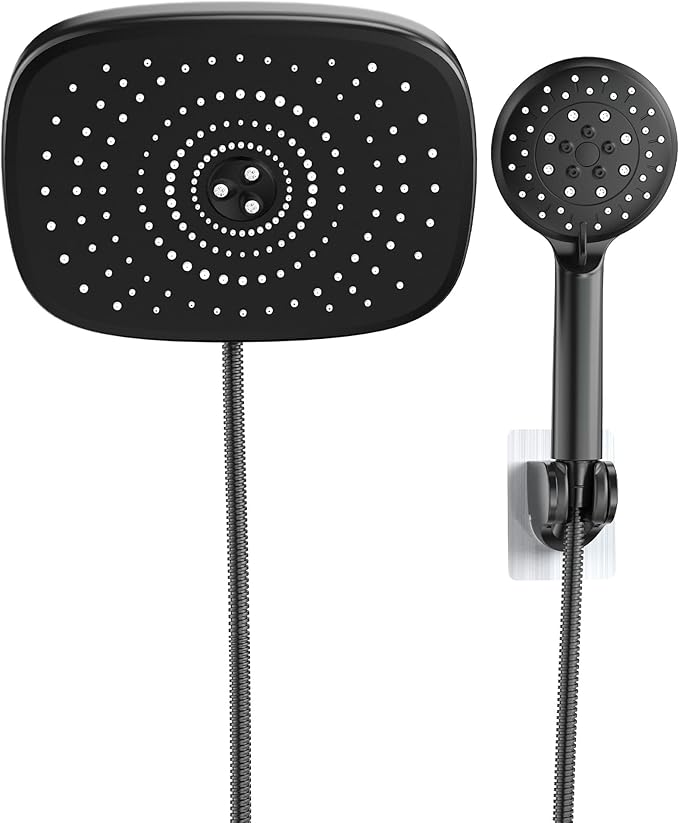 Veken 10 Inch Shower Head with Handheld, 2.5GPM High Pressure Showerhead Combo with 5 Handheld Water Spray Modes, Dual Shower Heads, Matte Black-1