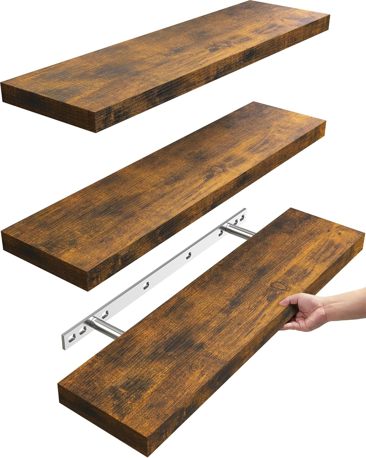 BAYKA | Floating Shelves | 22.5 inches | 3 Piece | Rustic Brown - aborderproducts