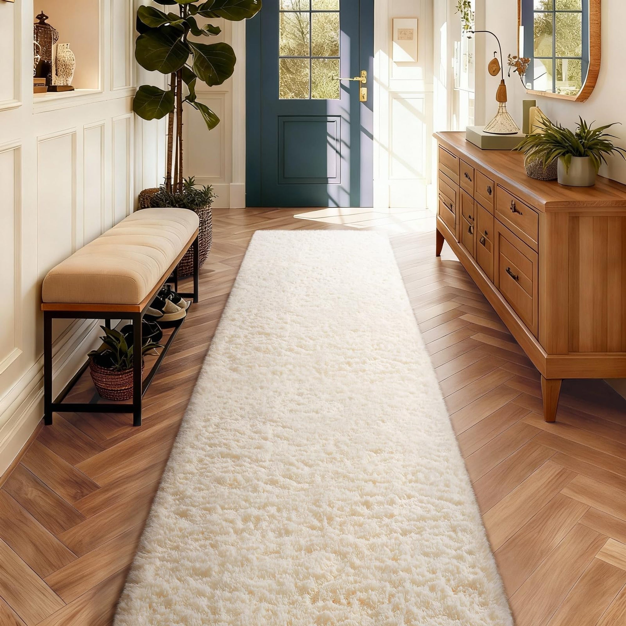 Ophanie Fluffy Shag Runner Rug, Soft Cushioned Non-Slip Hallway Rug for Bedroom, Bedside, Dorm, Nursery & Kids Room-zoom-3