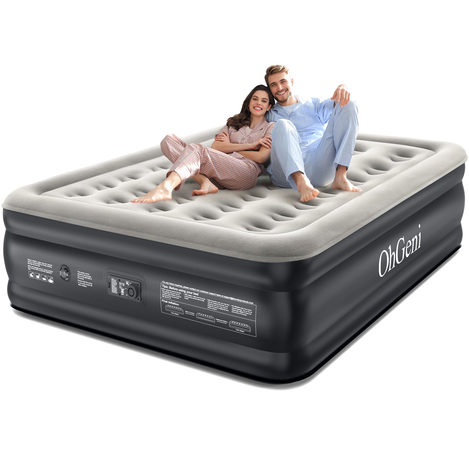 OhGeni | Air Mattress | Queen | 18 Raised  | Black - aborderproducts