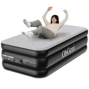 OhGeni | Air Mattress with Silk Foam Topper | Twin | 18"  | Black