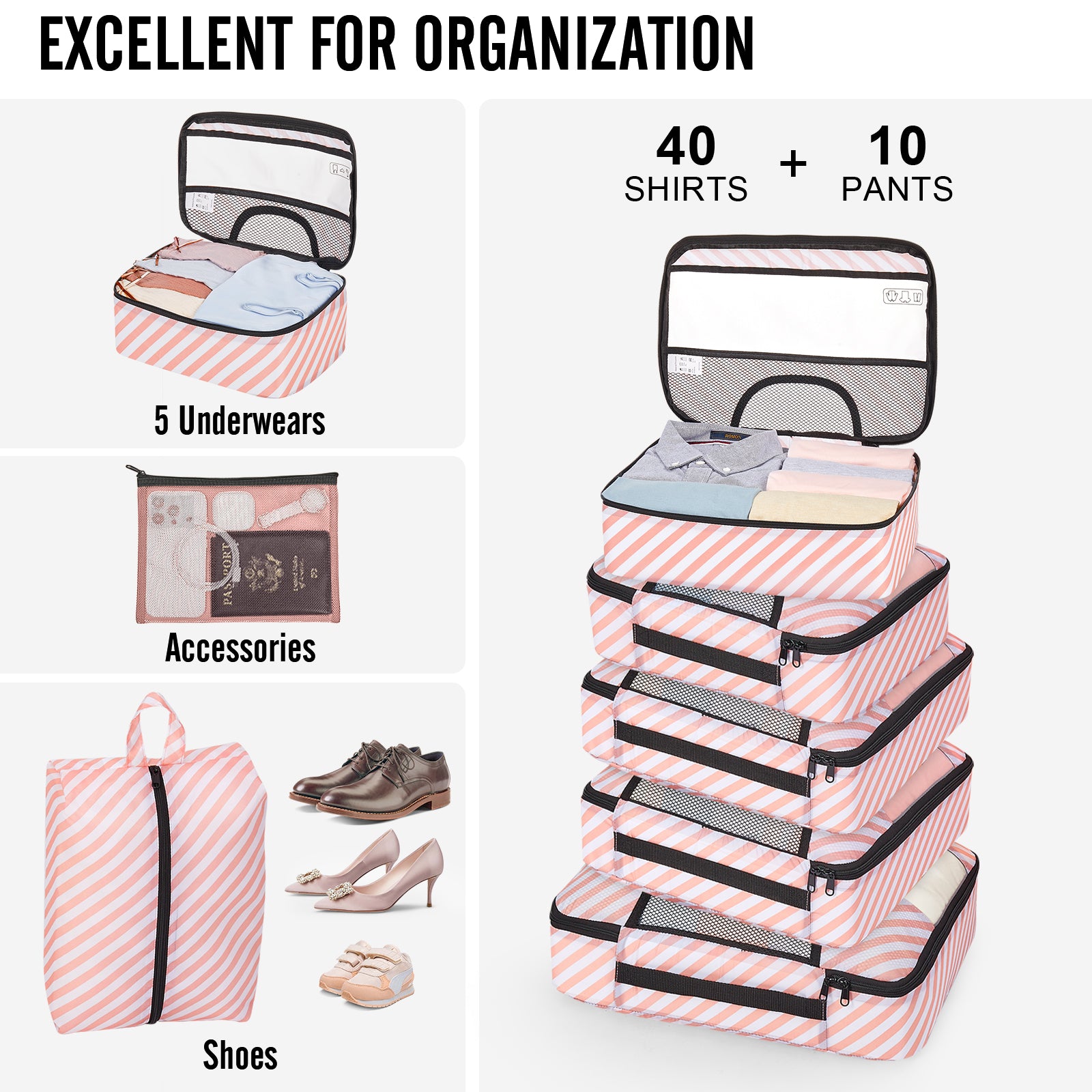 Veken 10 Set Packing Cubes for Travel Essential, Suitcase Organizer Bags in 4 Sizes, Carry-On Luggage Accessories with Large Laundry & Hanging Toiletry Bag, Must-Have for Airplane, Road Trip & Camping-zoom-4