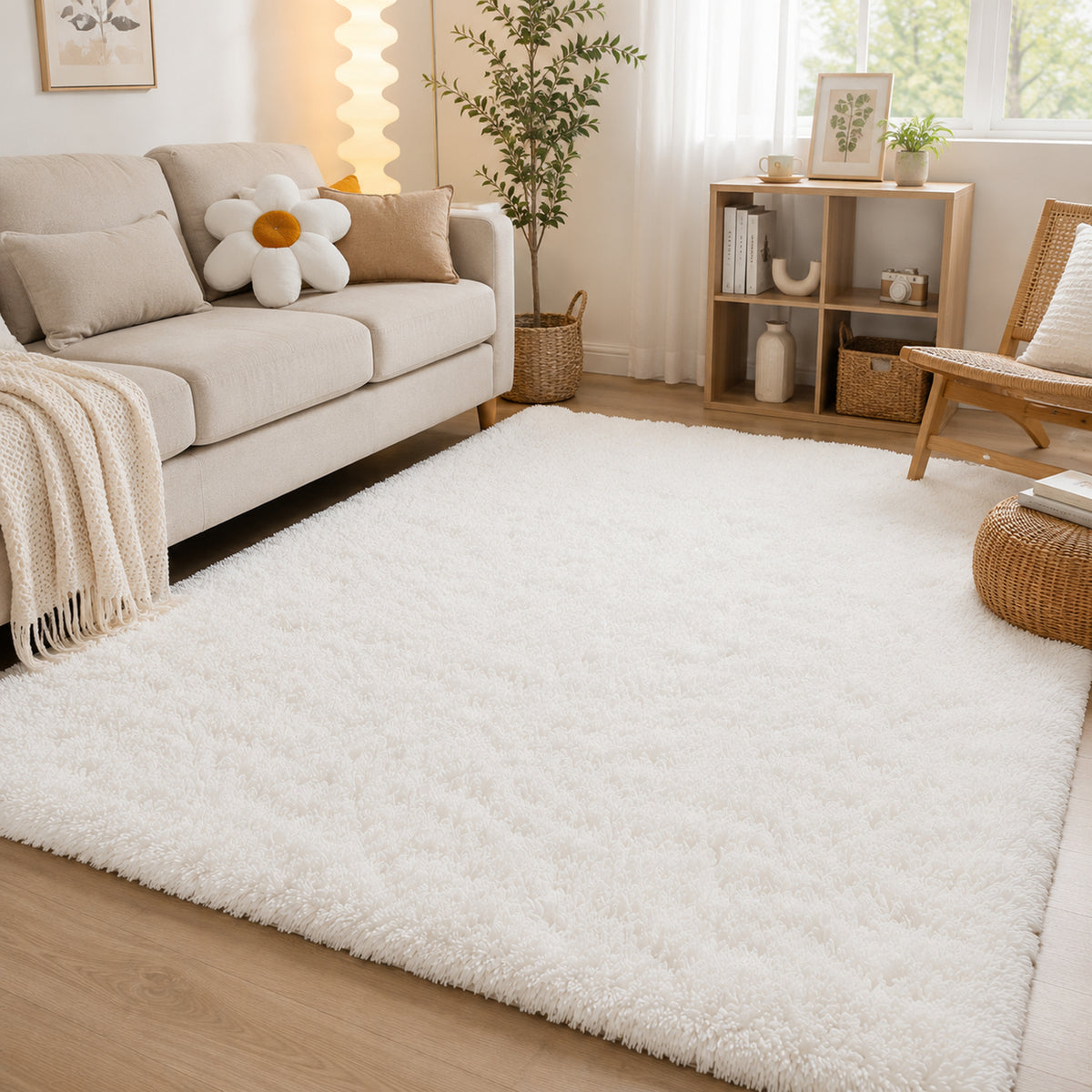 Ophanie White Fluffy Rug 4x6, Shag Area Rug for Girls Bedroom Living Room, Soft Fuzzy Carpet for Kids Nursery, Teen Dorm Bedside Mat-zoom-4