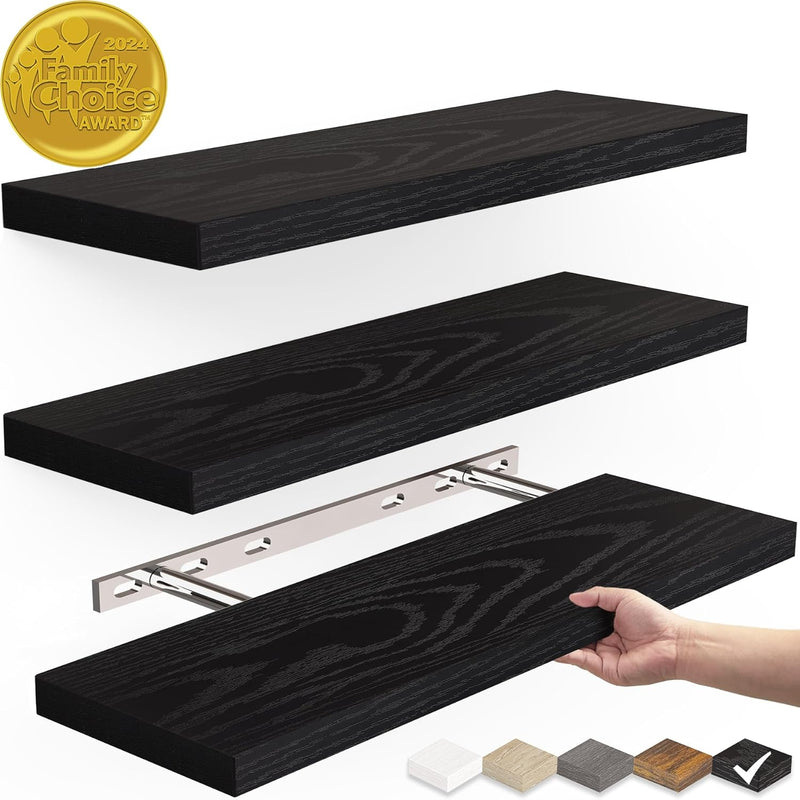 BAYKA | Floating Shelves | 15.7 in | 3-Piece | Black-zoom-