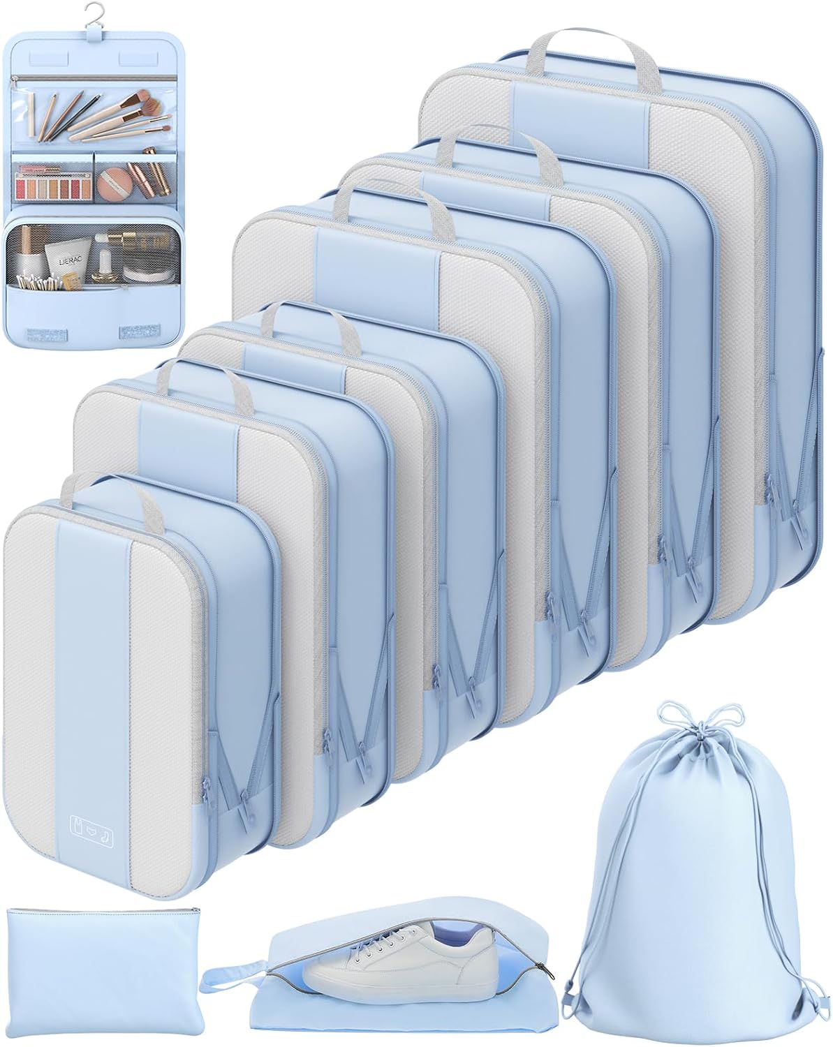 OlarHike | Compression Packing Cubes | 10 Sets | Light Blue