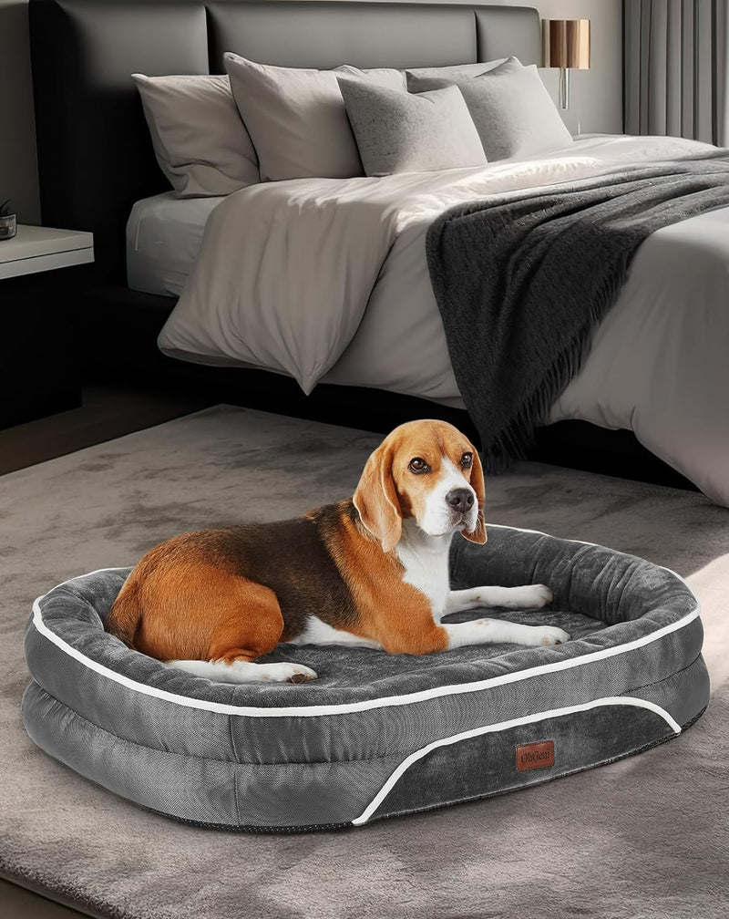 OhGeni Orthopedic Couch Dog Bed| Large (35 x 28 x 6 Inch) | Gray-zoom-