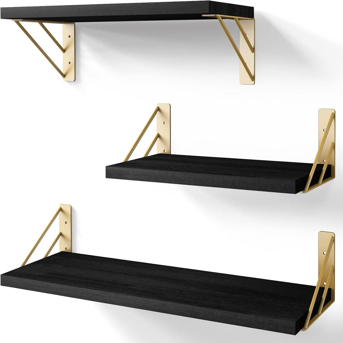 BAYKA Wall Shelves for Bedroom Decor, Floating Shelves for Wall Storage-3pcs-Black and Gold