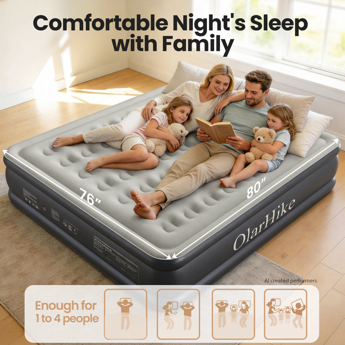 OlarHike King Size Air Mattress with Built in Pump, 18" Blow Up Bed, 850lb-zoom-1