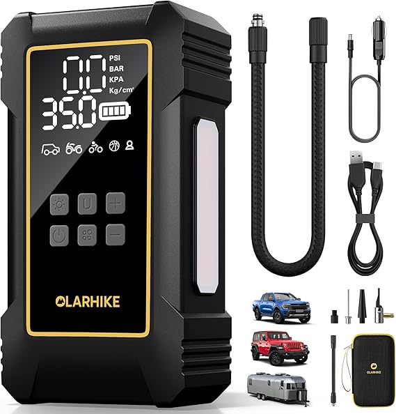 OlarHike Cordless Tire Inflator Portable Air Compressor, Heavy Duty Fast Inflation, 12000mAh Powerful Air Pump, Digital Car Tire Pump with Gauge, for Sedan, Pickup, Truck,Bike, Motorcycle, Ball.