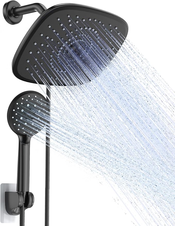 Veken 10 Inch Shower Head with Handheld, 2.5GPM High Pressure Showerhead Combo with 5 Handheld Water Spray Modes, Dual Shower Heads, Matte Black - aborderproducts