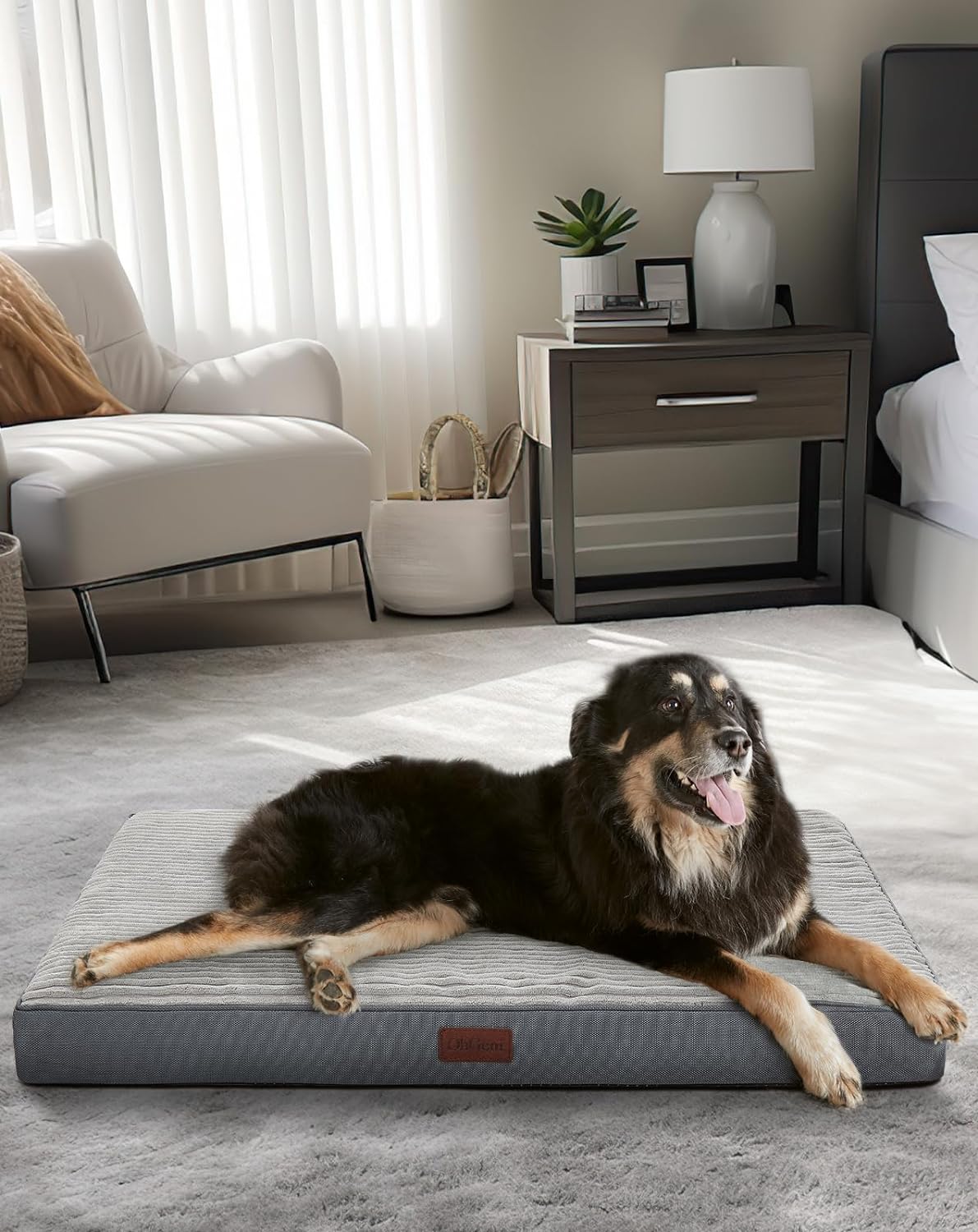 Dog Bed with Egg Crate Foam| X-Large (41 x 28 x 4 Inch)|Gray|OhGeni - aborderproducts