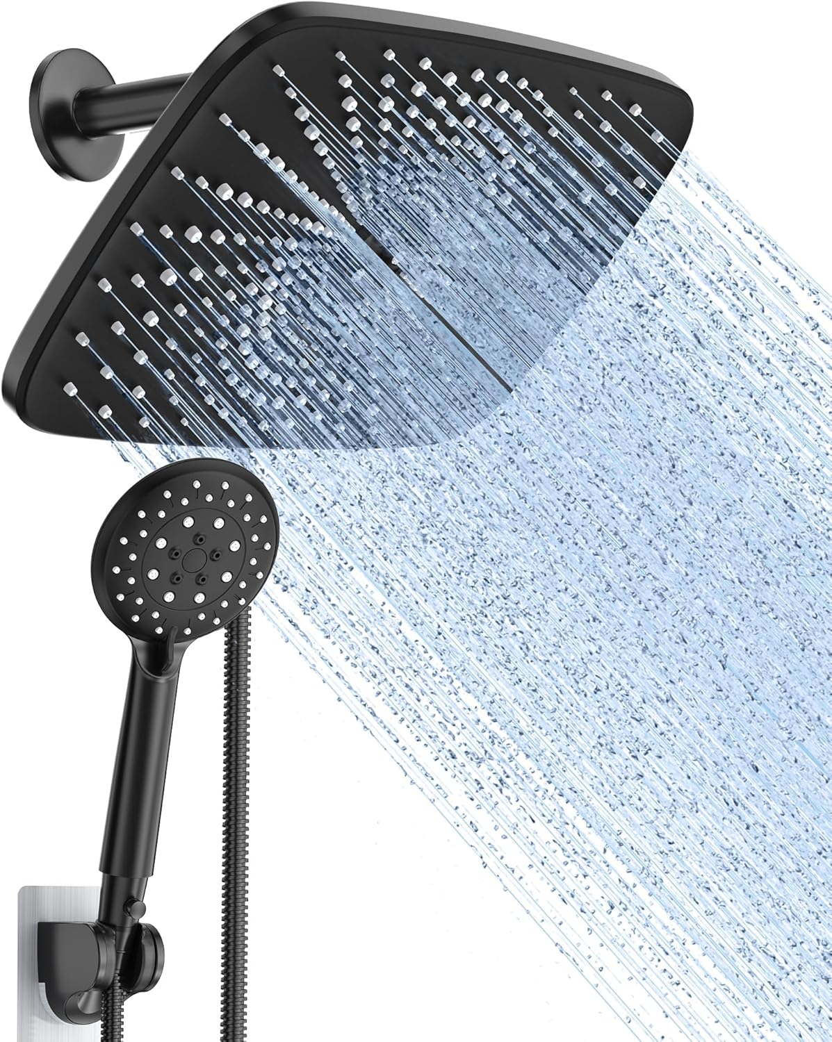 Veken | Rain Shower Head Combo | 11.8 Inch | Rectangle | Matte Black - aborderproducts