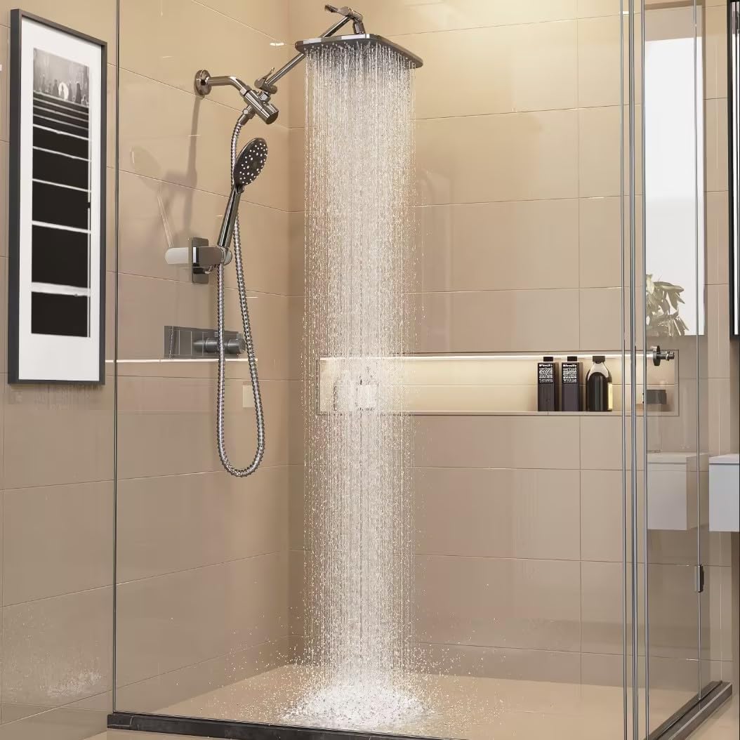 Veken 12 Inch High Pressure Rain Shower Head Combo with Extension Arm-Chrome