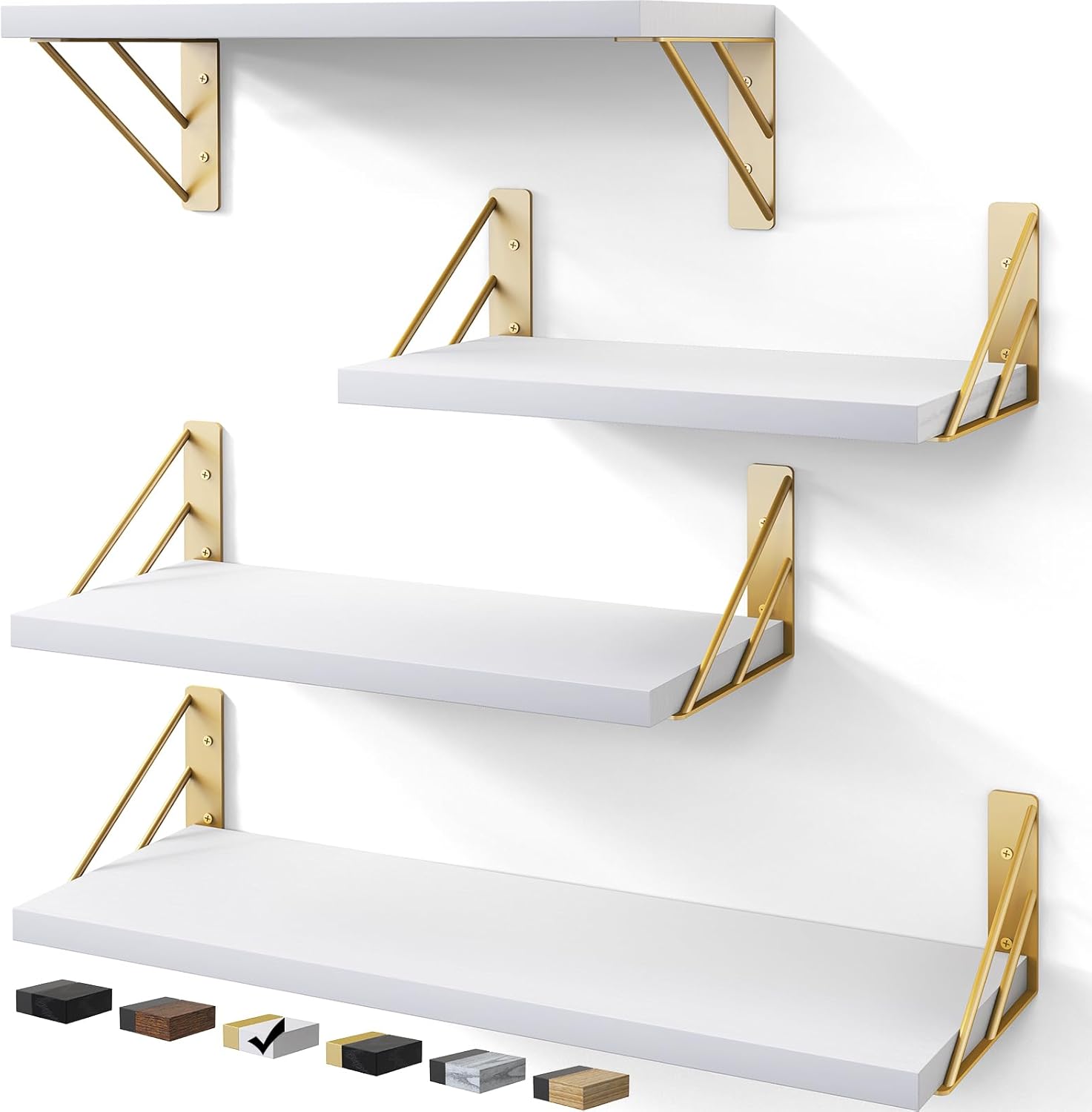BAYKA | Floating Shelves | Set of 4 | White and Gold - aborderproducts