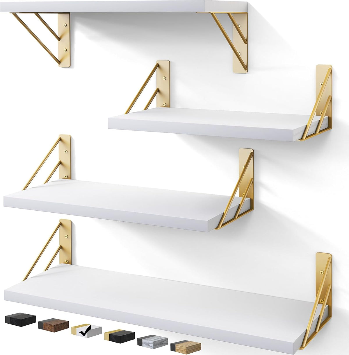 BAYKA | Floating Shelves | Set of 4 | White and Gold