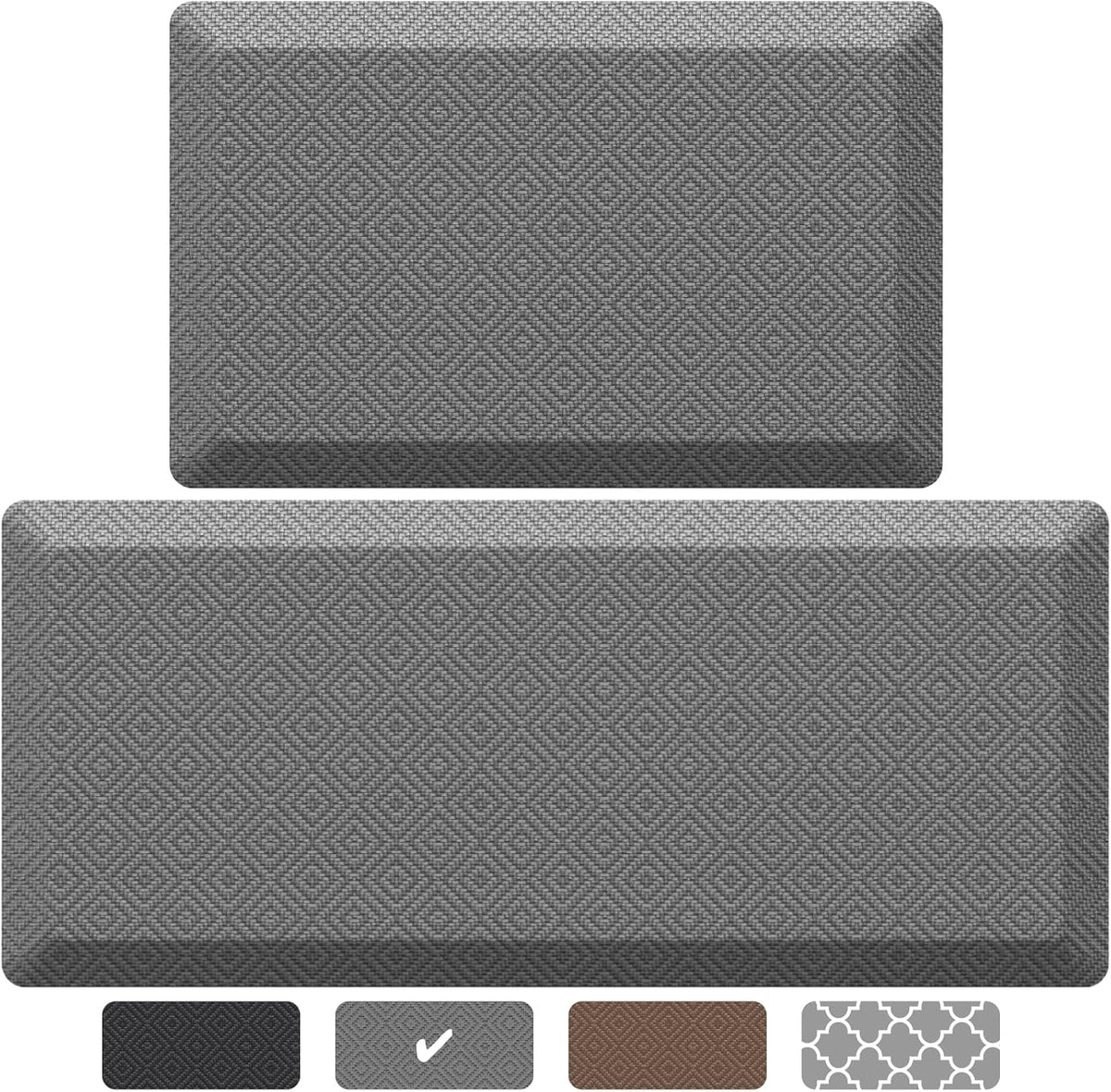 Ophanie | Anti Fatigue Cushioned Mat | 2 Pack | 20"x 32" + 20"x 48"|  Grey