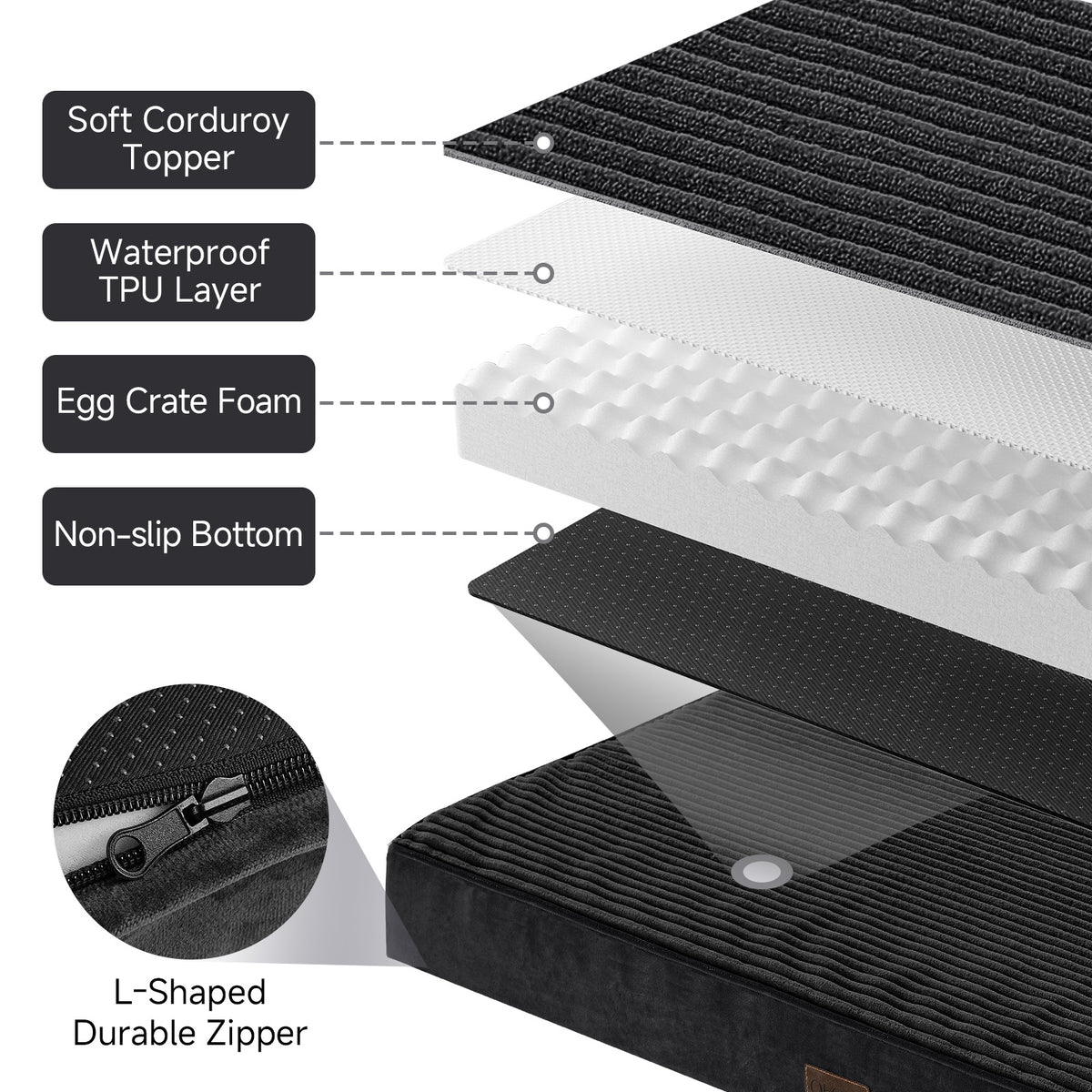 OhGeni | Flat Dog Bed | 30" | Black - aborderproducts
