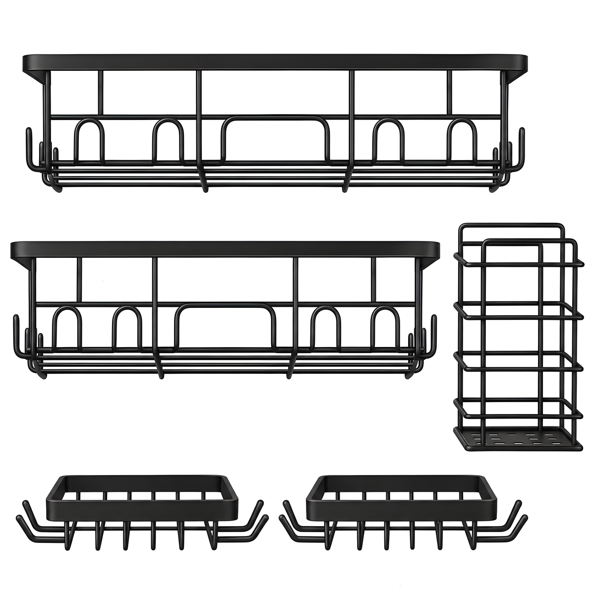 Veken Adhesive Shower Caddy Set, No-Drill Rust-Resistant Shower Shelves with Soap and Toothbrush Holders-18