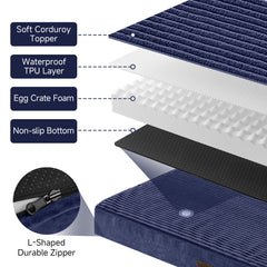 OhGeni | Orthopedic Waterproof & Machine Washable Dog Bed | 41 Inches | Navy - aborderproducts