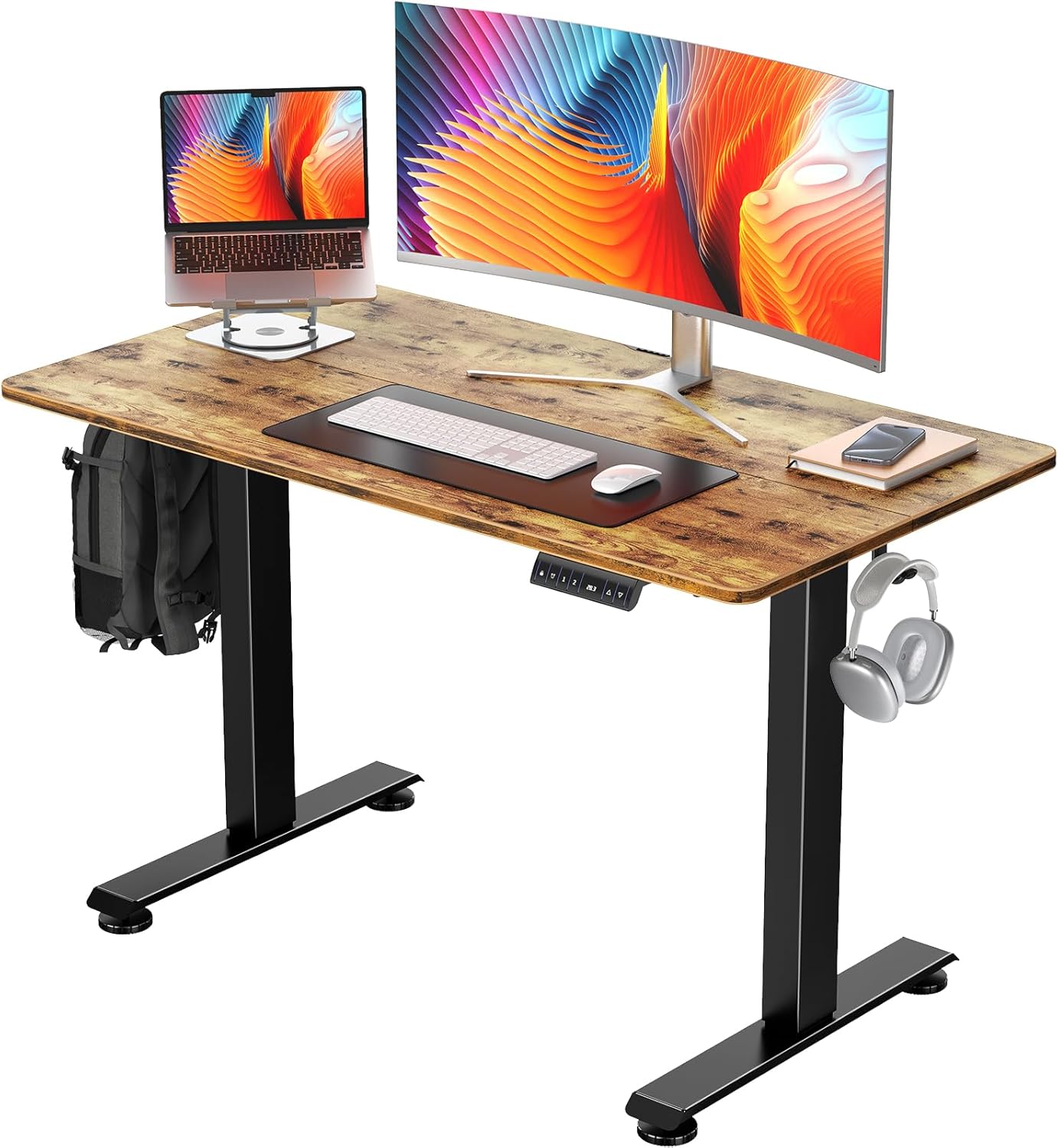Veken | Electric Standing Desk | 48 Inch | Brown - aborderproducts