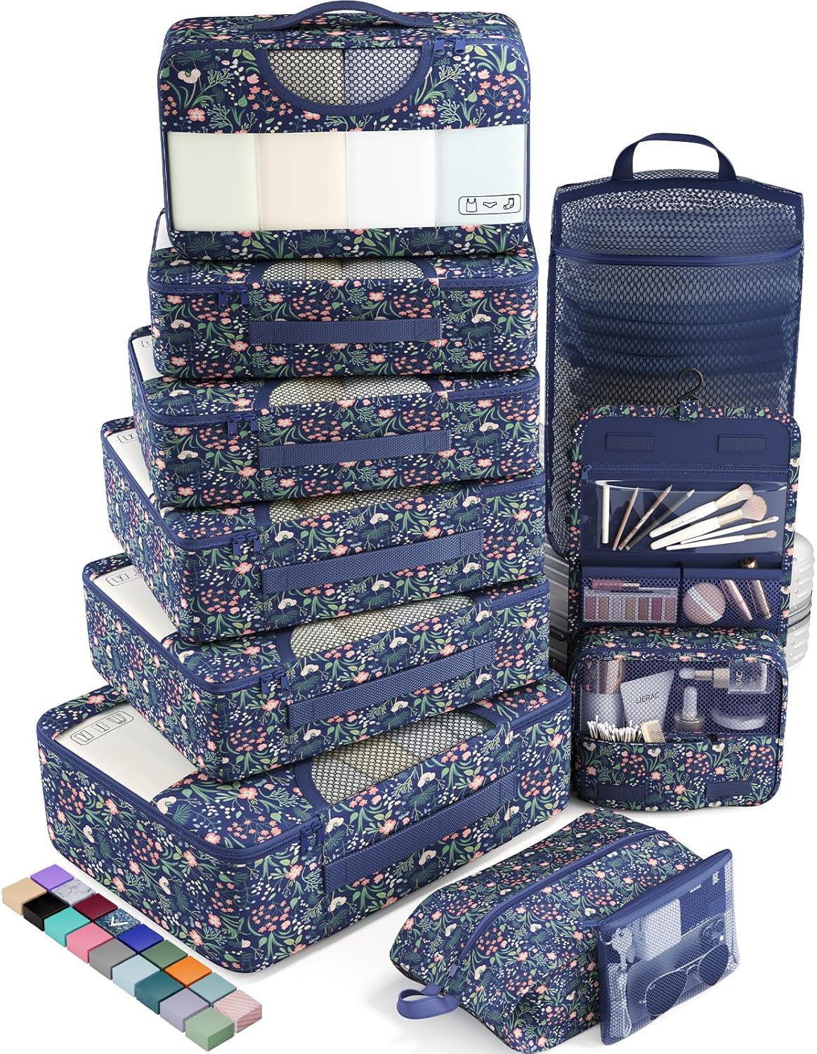 Veken | 10 Set | Packing Cube | Garden Navy Floral - aborderproducts