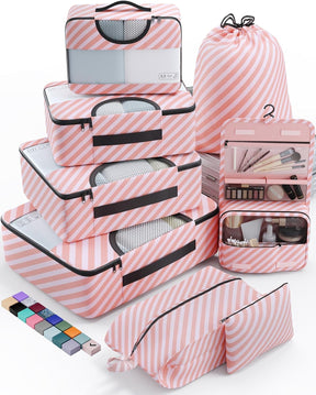 Veken | Packing Cubes | 8 Set | Pink-white Striped