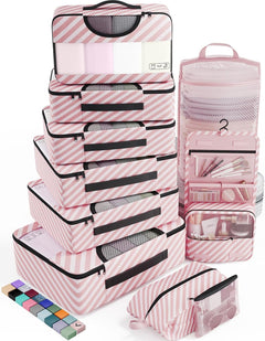 Veken | 10 Set | Packing Cube | Sweet Pink Stripes - aborderproducts