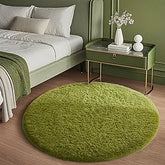 Ophanie Round Rug 4Ft Green Circle Area Rug, Green Room Decor, Fluffy Fuzzy Bedroom Carpet, Plush Soft Shaggy Living Room Rugs for Kids Home Decor Aesthetic, Nursery