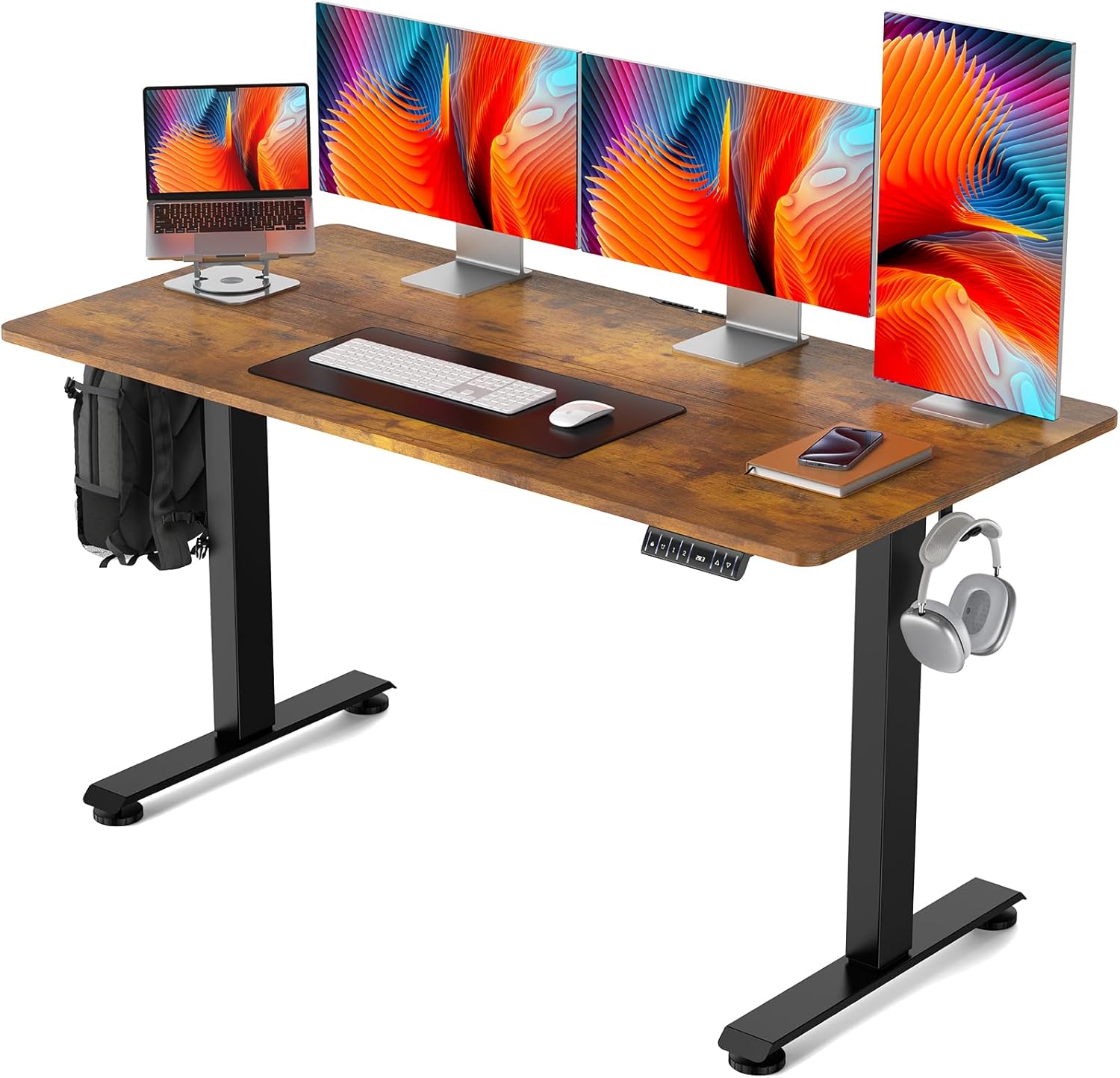 Veken | Electric Standing Desk | 55 Inch | Brown - aborderproducts