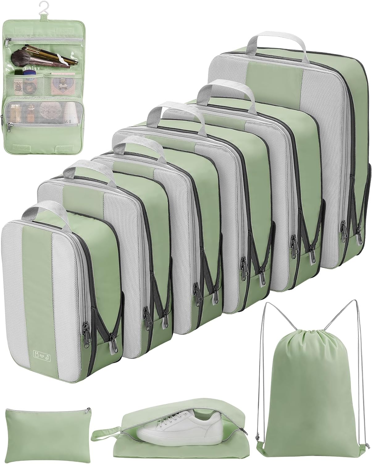 OlarHike | Compression Packing Cubes | 10 Sets | Matcha Green