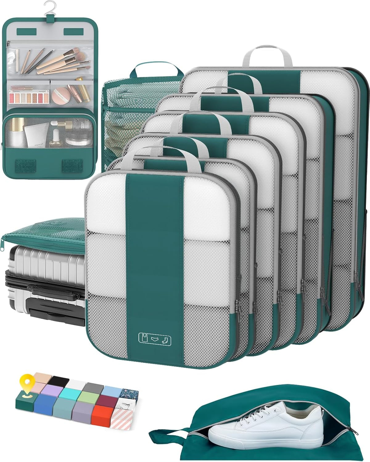 OlarHike | Compression Packing Cubes | 10 Set | Dark Blue Green