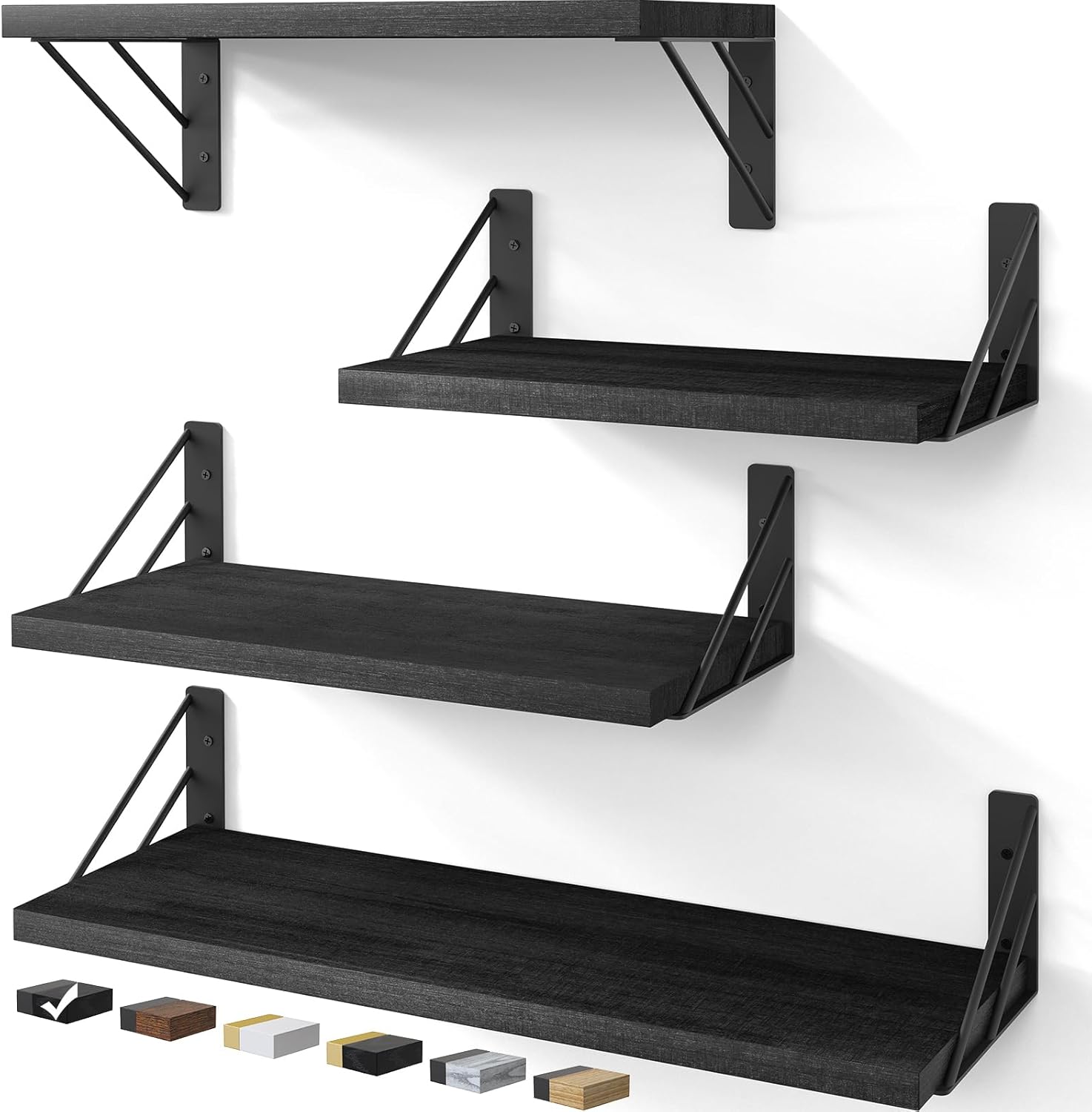 BAYKA  | Floating Shelves | Set of 4 | Black - aborderproducts