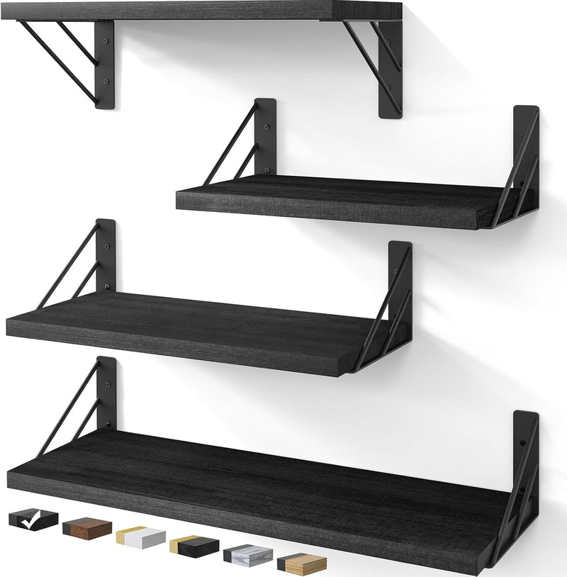BAYKA  | Floating Shelves | Set of 4 | Black-zoom-