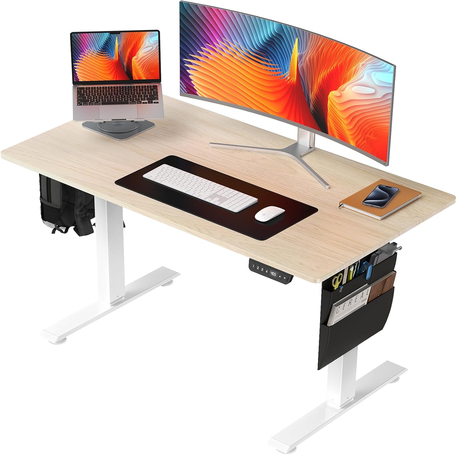 Veken | Standing Desk with Side Storage Pocket | 47.2 Inch | Maple