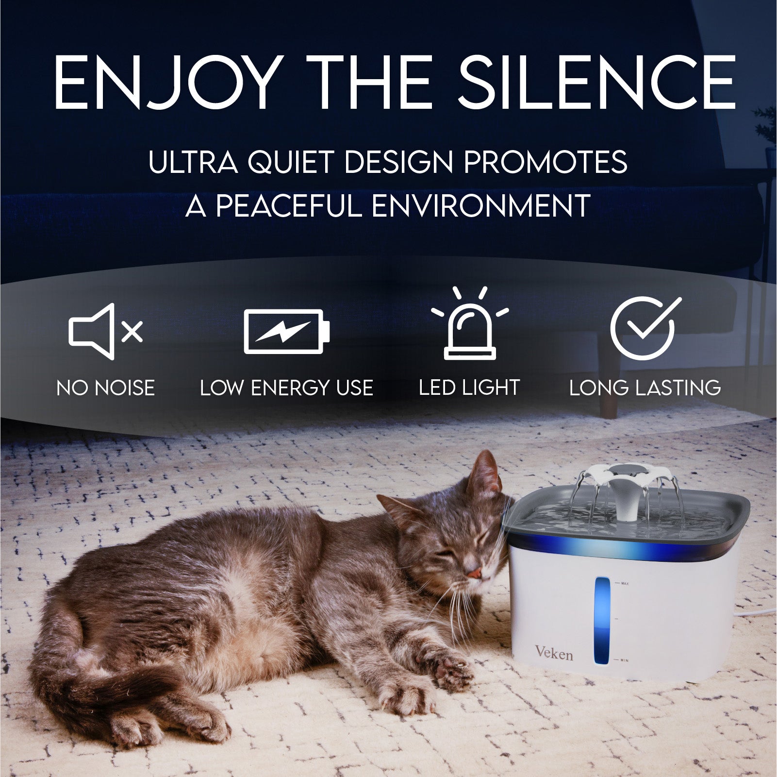 Veken Innovation Award Winner 95oz/2.8L Pet Fountain, Automatic Cat Water Fountain Dog Water Dispenser with Replacement Filters for Cats, Dogs, Multiple Pets (Grey, Plastic) - aborderproducts