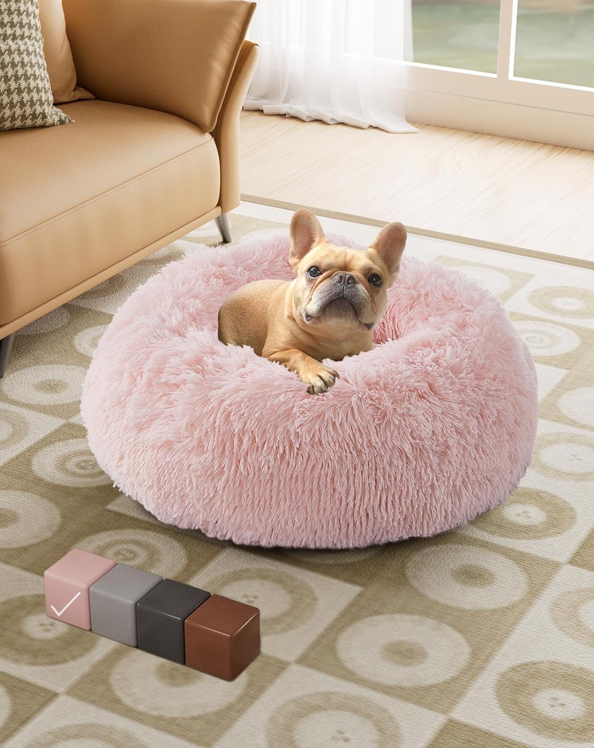 Calming Donut Bed for Dogs and Cats| Medium (23 x 23 x 7 Inch))|Pink|OhGeni - aborderproducts