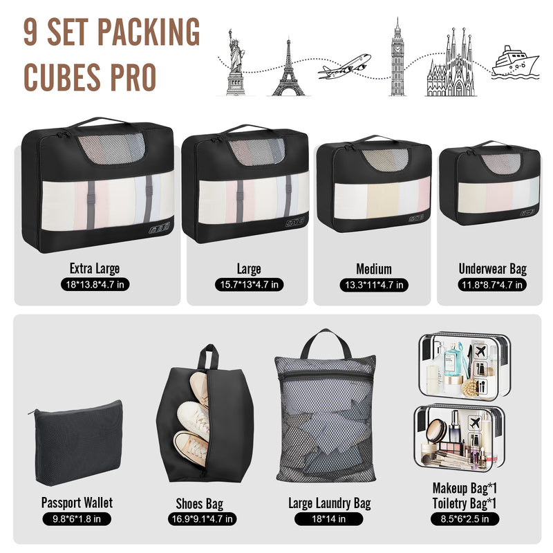 Veken 10 Set/8 Set Packing Cubes for Travel Essentials,Anti-Wrinkle Buckled Suitcase Organizer for Shoe & Toiletry Bag,Carry On Luggage Bag for Airplane & College Dorm Room Accessories,Women Men Gifts-zoom-